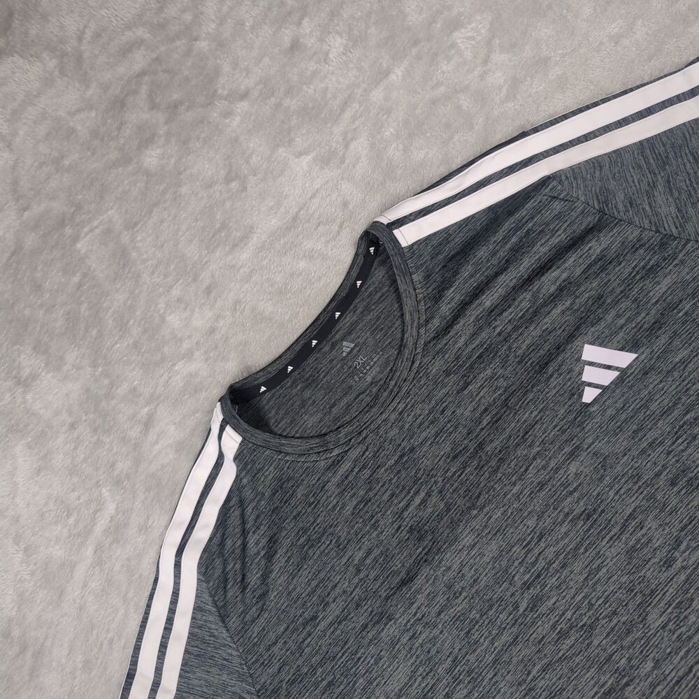 Adidas Mens 2XL Gray 3-Stripes Athletic Training Short Sleeve T-Shirt Tee